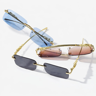 Óculos de Sol Cheetah de Metal Sem Aro Unissex Leopardo em Oferta na Shopee