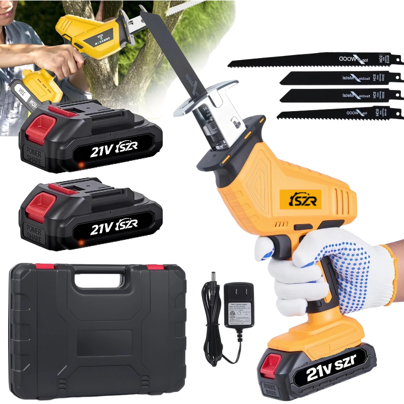 Serra Sabre Elétrica Sem Fio Profissional 21v 3500 Rpm Motosserra Duas Baterias pode cortar osso madeira lata