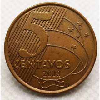 Moeda de 5 Centavos - 2008 - Data Escassa - Rara - Baixa Tiragem em Oferta na Shopee