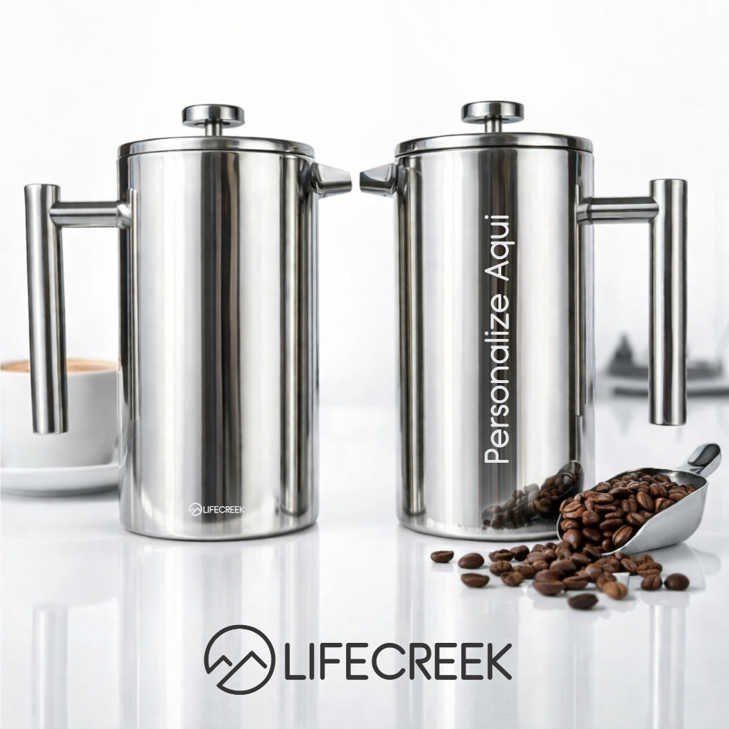 Cafeteira Prensa Francesa 1L Inox Lifecreek Parede Dupla Personalizada Personalizavel