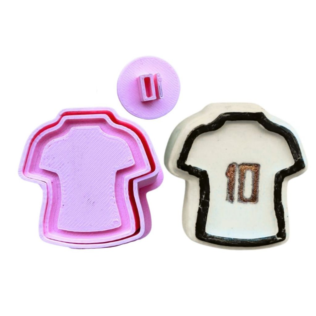 Modelador Ejetor Camisa 10 + Carimbo para Brigadeiro, Doce, Docinhos, Confeitaria, Futebol - 2 Peças