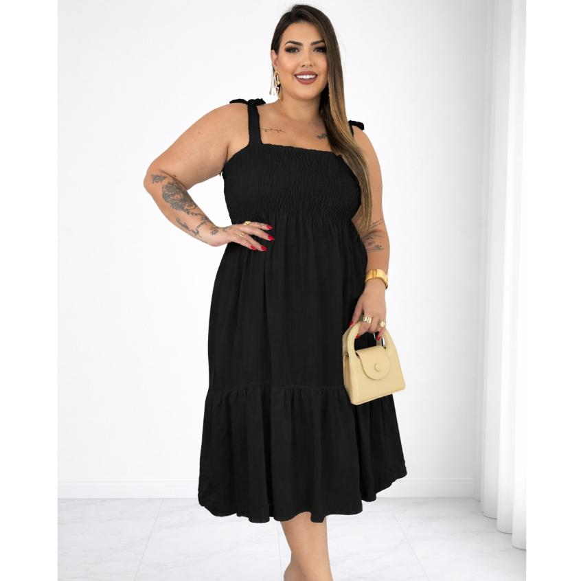 Vestido Feminino Midi Plus Size Alças Ajustáveis Perfeito Para Grávida Oferta