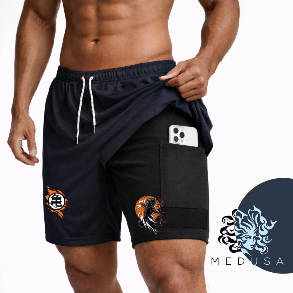 Bermuda Short Compressão 2 em 1GOKU Masculina DryFit com Elastano Leve para Academia Corrida Bike Crossfit