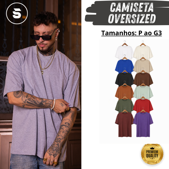 Camiseta Oversized Lisa Branca Streetwear Padrão Americano Gola Canelada varias Cores em Oferta na Shopee