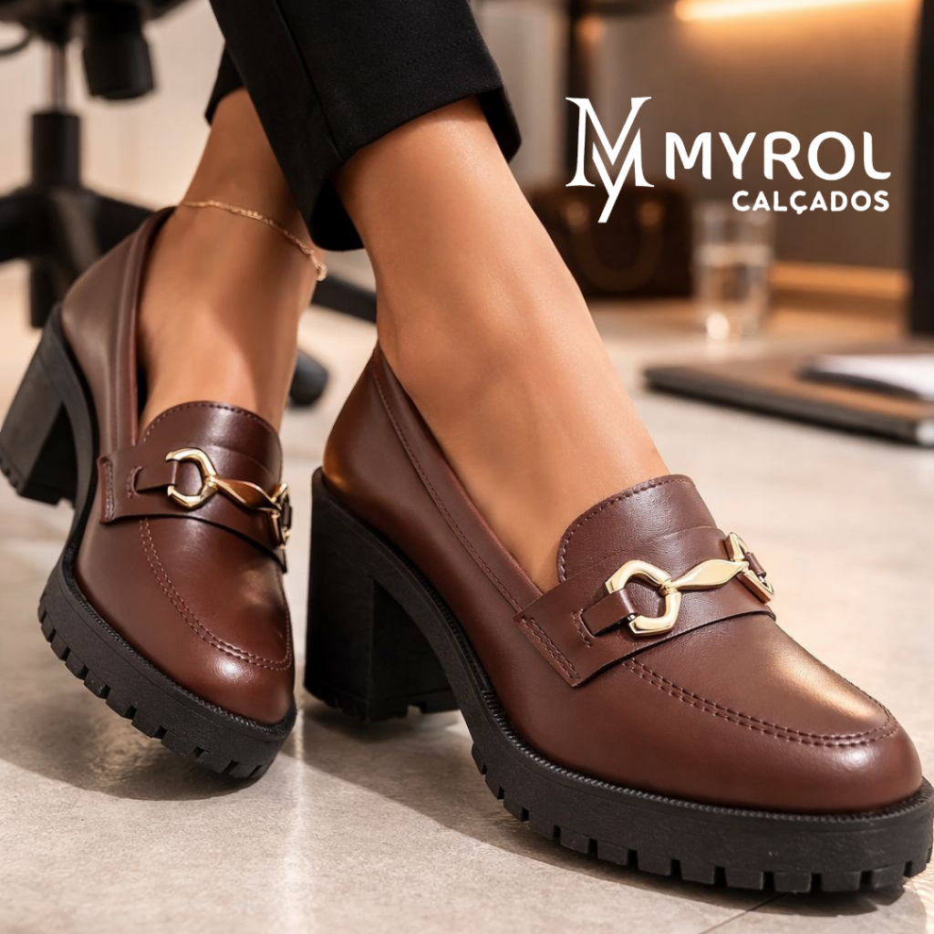 Sapato Mocassim Salto Médio Tratorado Slip On Bridão