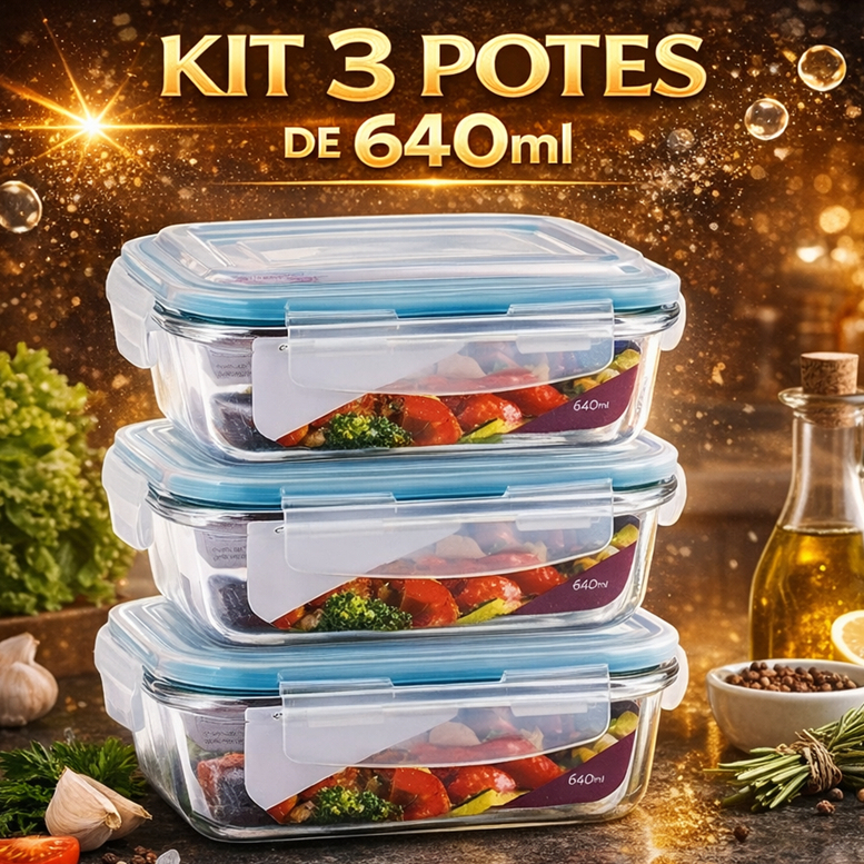 Kit 03 Pote 640ml Vidro Hermético Marmita Mantimentos Tampa em Oferta na Shopee