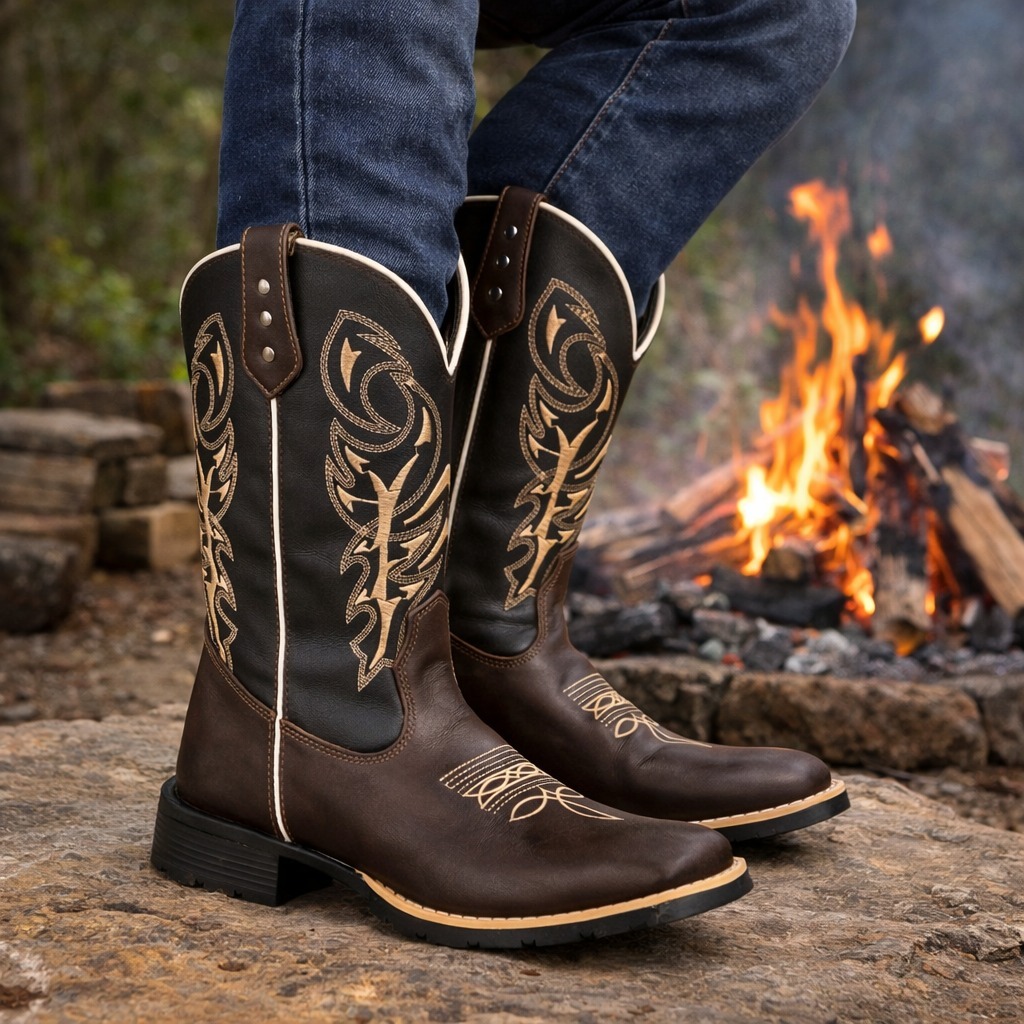 Bota Texana Masculina Country Bico Quadrado Delegada em Oferta na Shopee