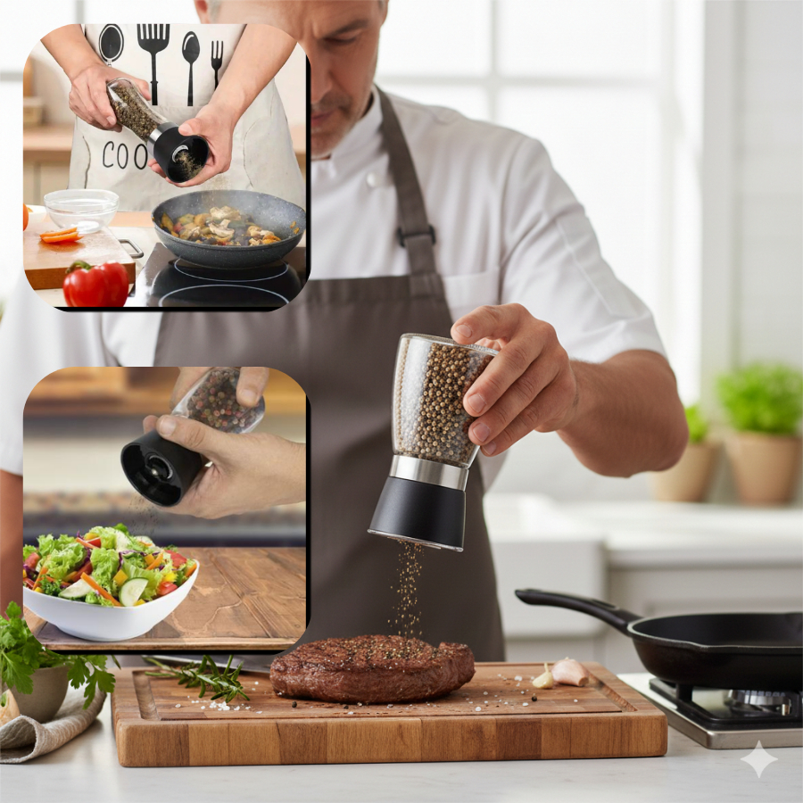 01 02 03 04 Moedor Triturador Manual Inox Vidro Especiarias Temperos Pimenta Sal Grosso Graos Cafe Oregano Gourmet