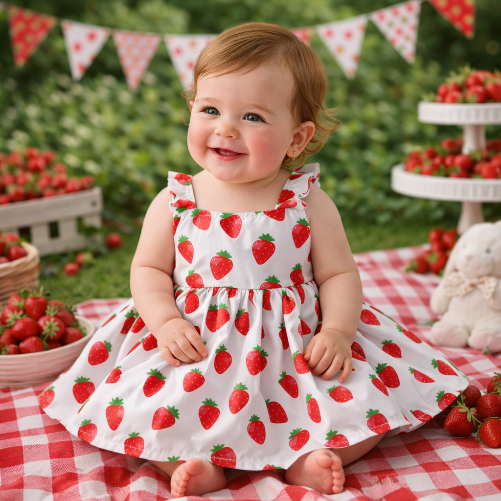 Vestido Infantil Bebê Menina Tema Moranguinho Roupas Festa Presente Aniversario