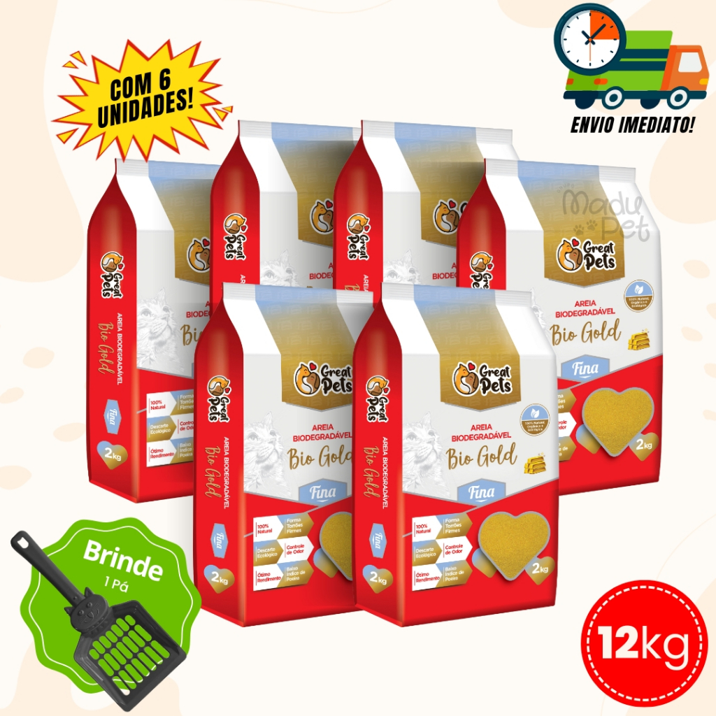 Kit Areia Para Gatos Biodegradável Great Pets Fina - Pct de 2 Kg  Absorção e Controle de Odores
