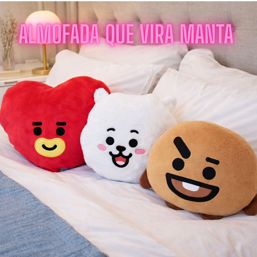 Manta + Almofada 2 em 1 Infantil Personagem Kpop Bt21 Pelúcia Grande Confort ável Macio Cores Vira Manta Mantinha