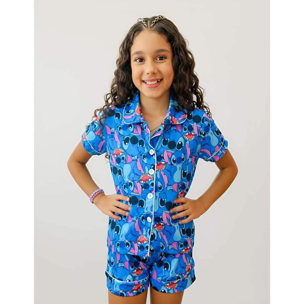 Pijama Americano Infantil Feminino Stitch Roupa de Dormir Personalizado