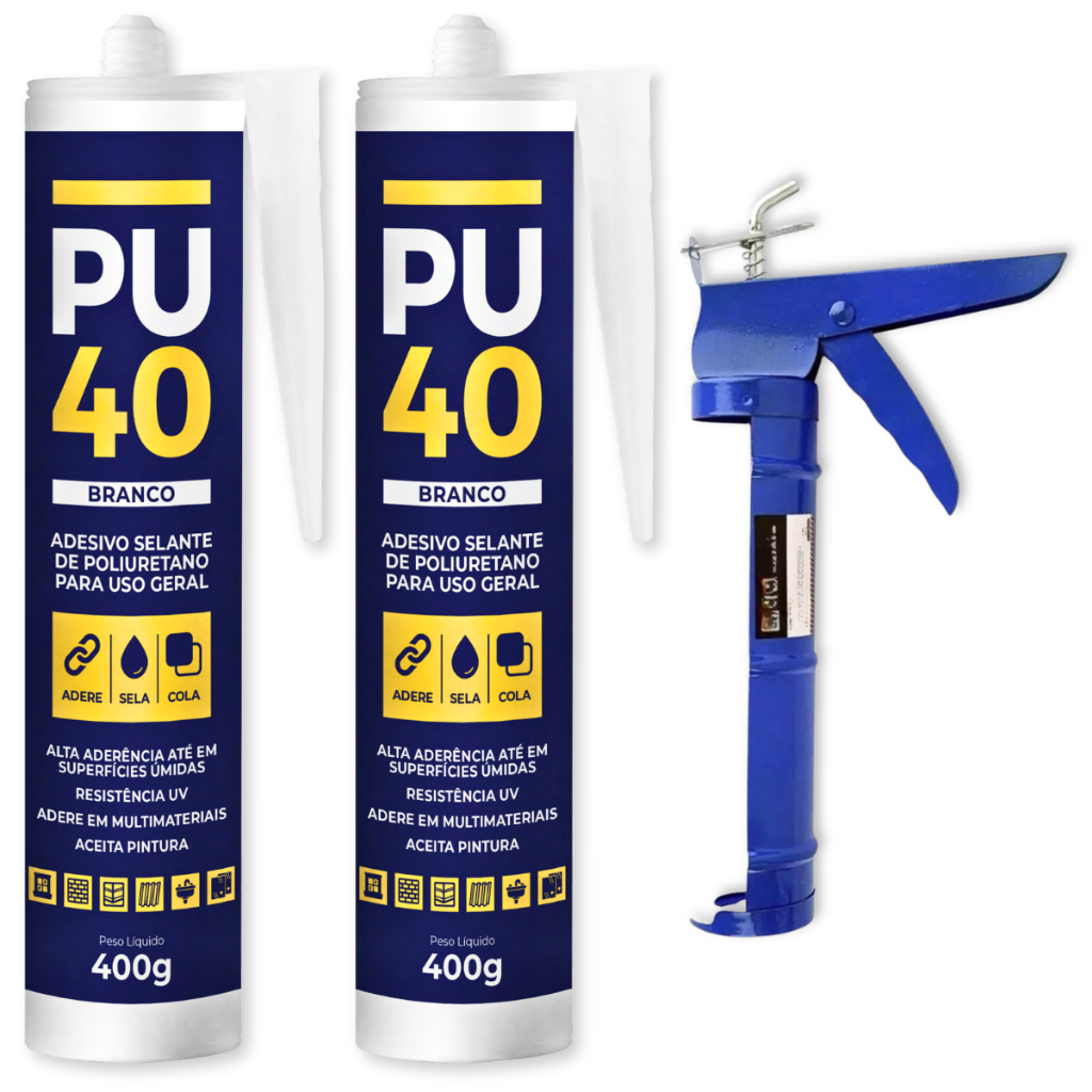 Kit 02 Selante Pu 40 400g Branco + Pistola Aplicadora