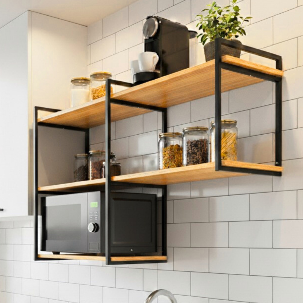 Prateleira Industrial Decorativa Freijó Suporte Metal 120x30 Para Diversos Ambientes Sala, Cozinha