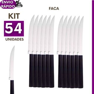 KIT 54 Facas em Aço Inox com Cabo Preto Ideal para Churrascos ou Demais Refeições em Oferta na Shopee