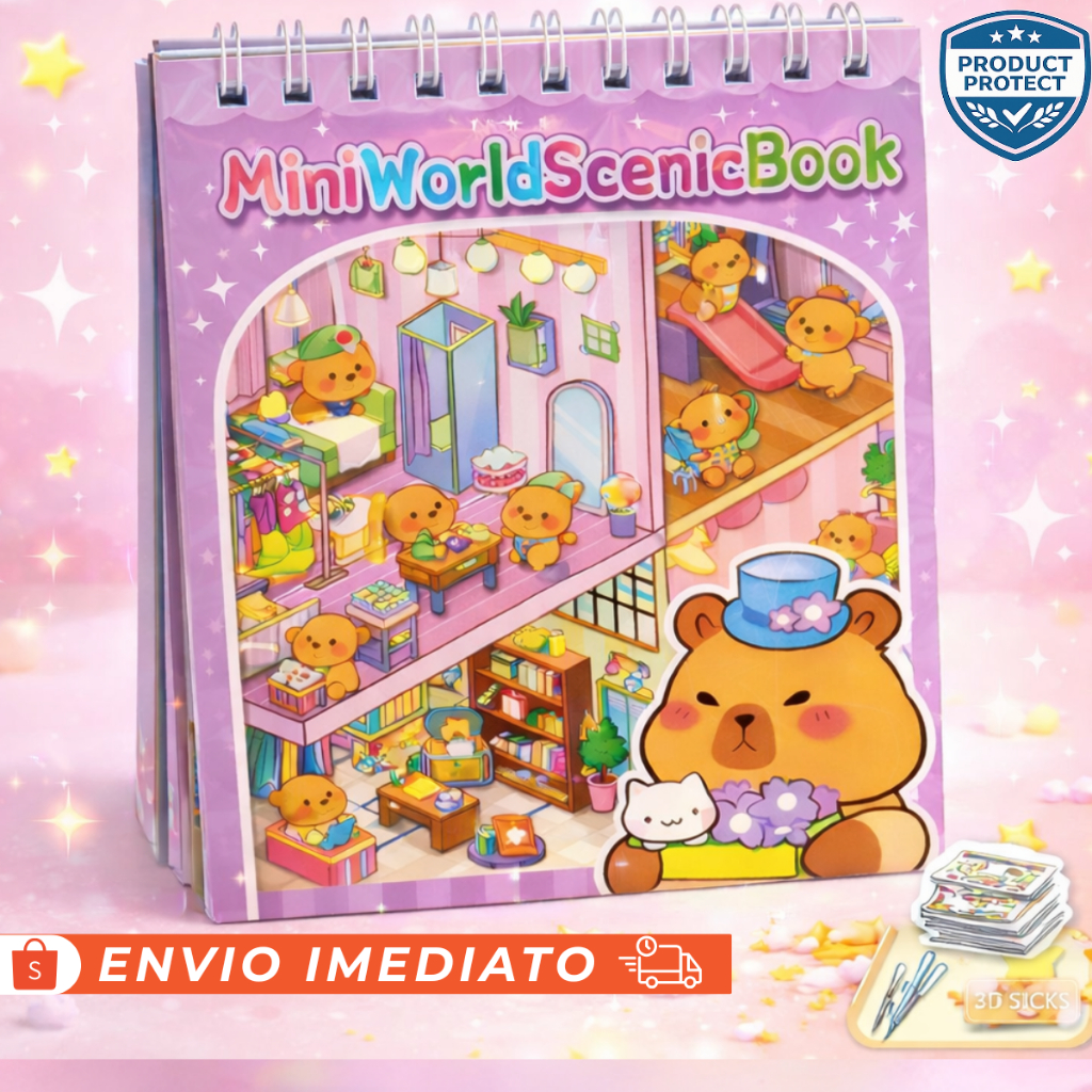 Caderno de Adesivos 3D Infantil com 8 Cenários – Brinquedo Educativo | Livro Silencioso Caderno de Adesivos 3D Infantil com 8 Cenários – Brinquedo Educativo | Livro Silencioso
