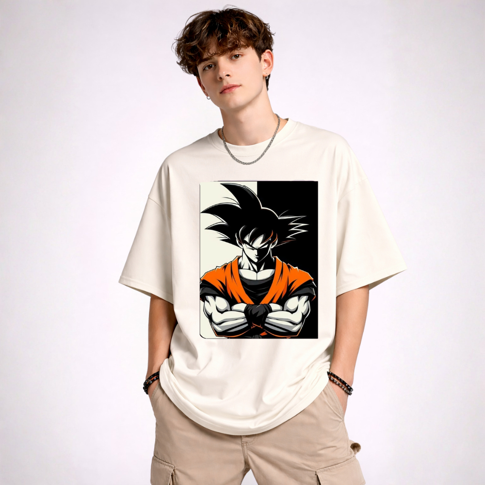 Camiseta Anime Goku DBZ - Off White Corte Oversized Lançamento Confortável 100% Algodão Malha Premium