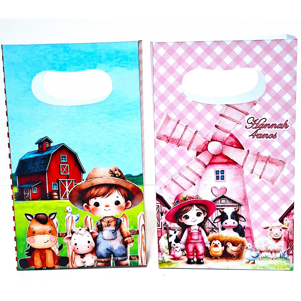 Sacolinha boca de palhaço Tema Fazendinha - Lembrancinha Personalizada Aniversário Mesversário