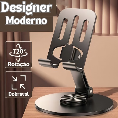Suporte de Mesa para Celular/Tablet | Alumínio Resistente + Rotatória 360º Ajustável