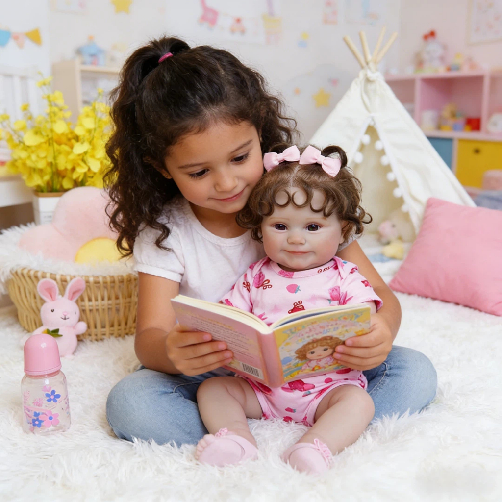 Boneca Bebê Reborn Menina Silicone 48cm Toddler Olho Castanho Brastoy