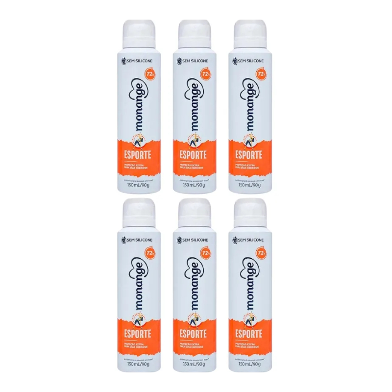 Kit C/6 Desodorantes Monange Aerossol 150mL Esporte em Oferta na Shopee
