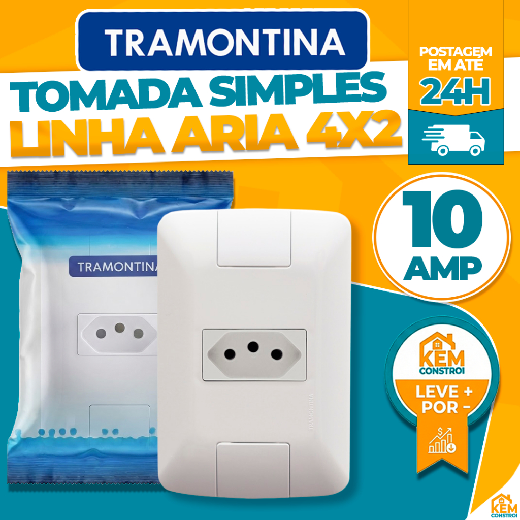 Kit Tomada Simples 10A 4x2 Linha Aria Tramontina Tomada 10 Amperes