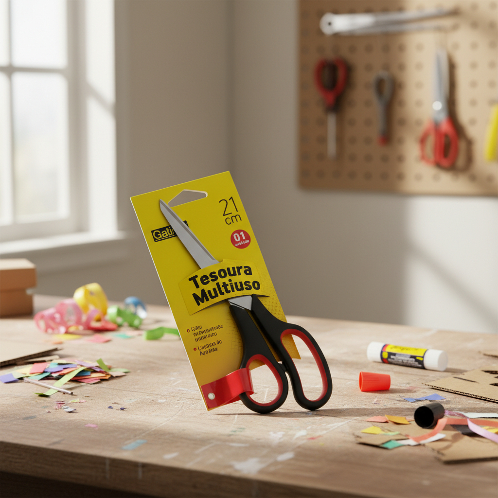 Tesoura Multiuso Inox 21cm Cabo Emborrachado Anatômico Gatte