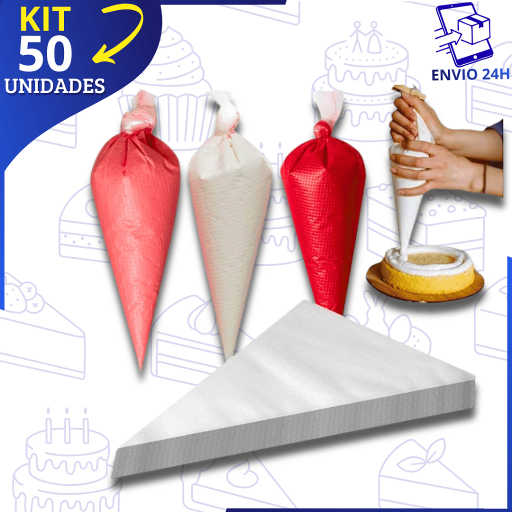 Kit 50 Saco De Confeitar Profissional Descartável Confeiteiro Confeitar Bolo Doces Cupcake em Oferta na Shopee