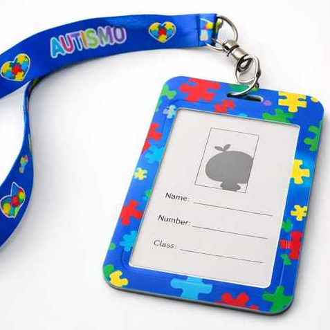 Kit 1 a 6 Crachá de Identificação Autismo + Cordão – Modelo para Preenchimento em Casa em Oferta na Shopee