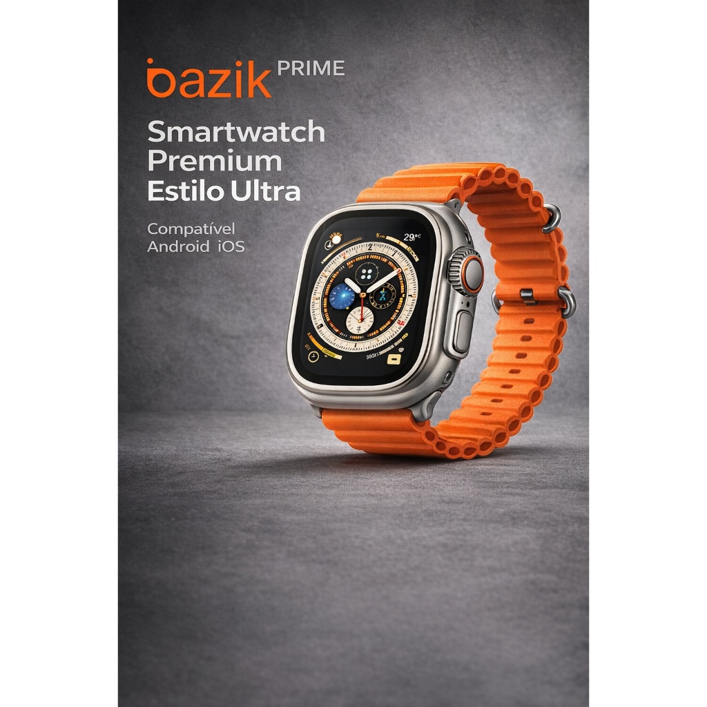 Smartwatch Premium Estilo Ultra + 7 Pulseiras | Caixa Luxo | Android iOS | Monitoramento Saúde