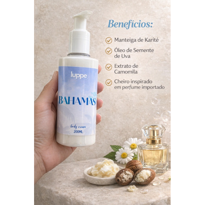 Creme Loção Hidratante Corporal 200ml - Fragrância refrescante, perfumado, feminino, pele seca, extra seca e normal.