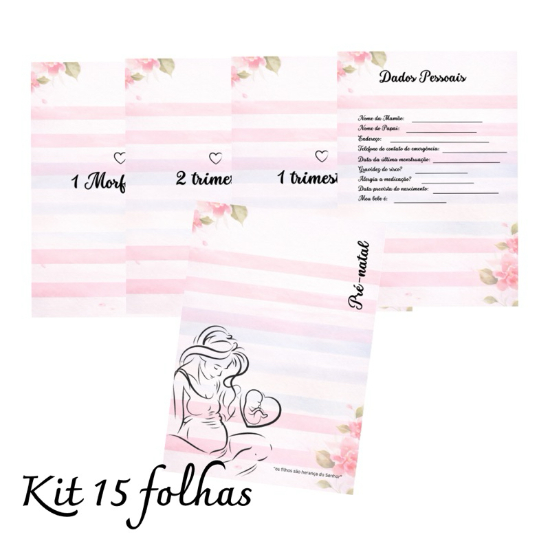 KIT DE FOLHAS DIVISÓRIAS PARA PASTA GESTANTE ACOMPANHAMENTO PRÉ-NATAL- MODELO LISTRAS K06