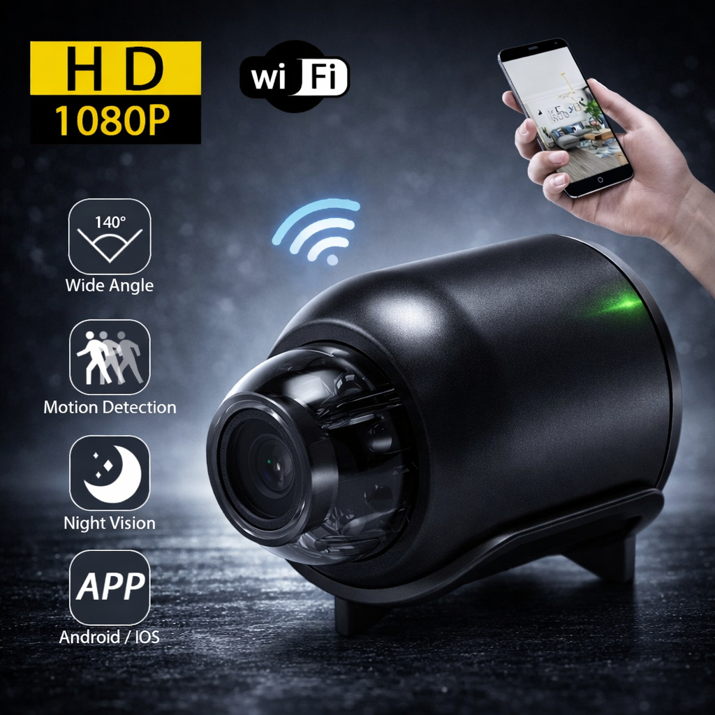 Câmera Mini HD Wi-Fi com Suporte e Sensor de Presença Kapbom KA-1041