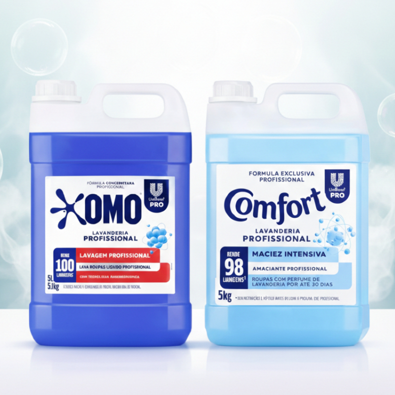 KIT SABÃO LAVA ROUPAS OMO + AMACIANTE ROUPAS CONFORT 5L PROMOÇÃO LAVANDERIA PROFISSIONAL