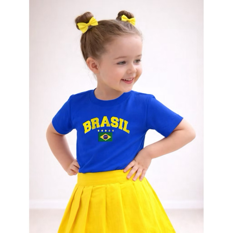 Camiseta Infantil 2 ao 14 100% Algodão Copa Do Mundo Estampa Brasil Seleção Brasileira Kids Unisex Menina Menino
