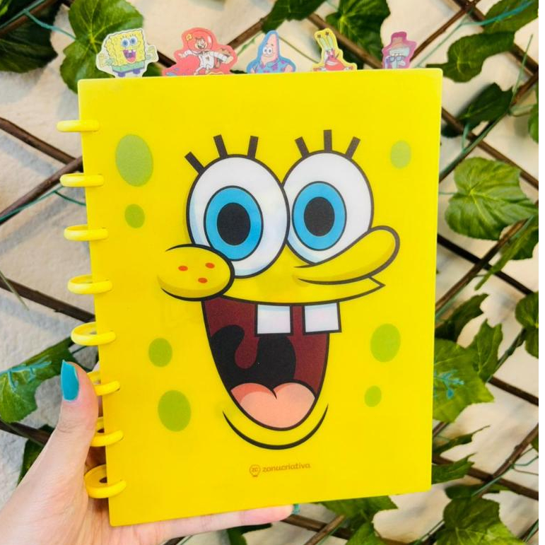 Caderno Disco Bob Esponja com Índices Inteligente Divisórias Papelaria Fofa Material Escolar Present em Oferta na Shopee