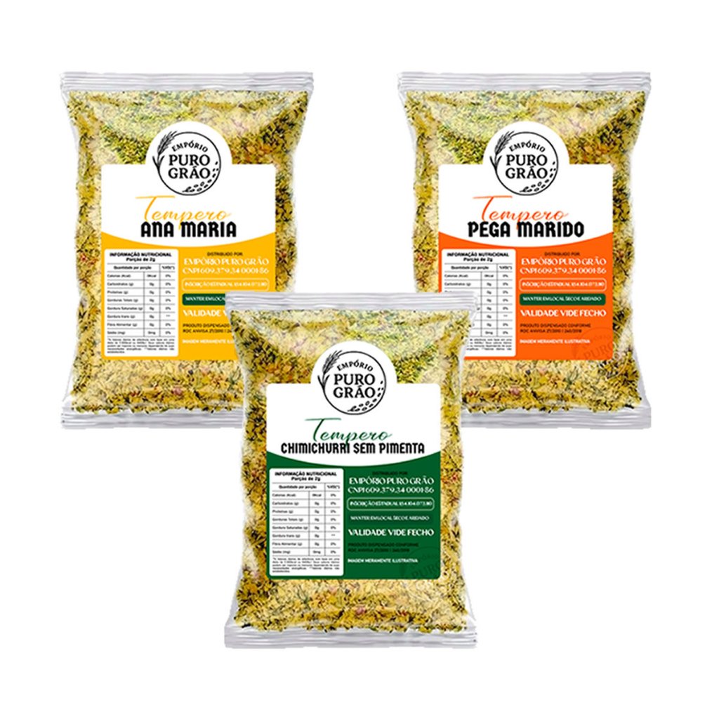 Kit 3 Temperos Naturais – Chimichurri, Ana Maria e Pega Marido | Mix para Carnes e Churrasco