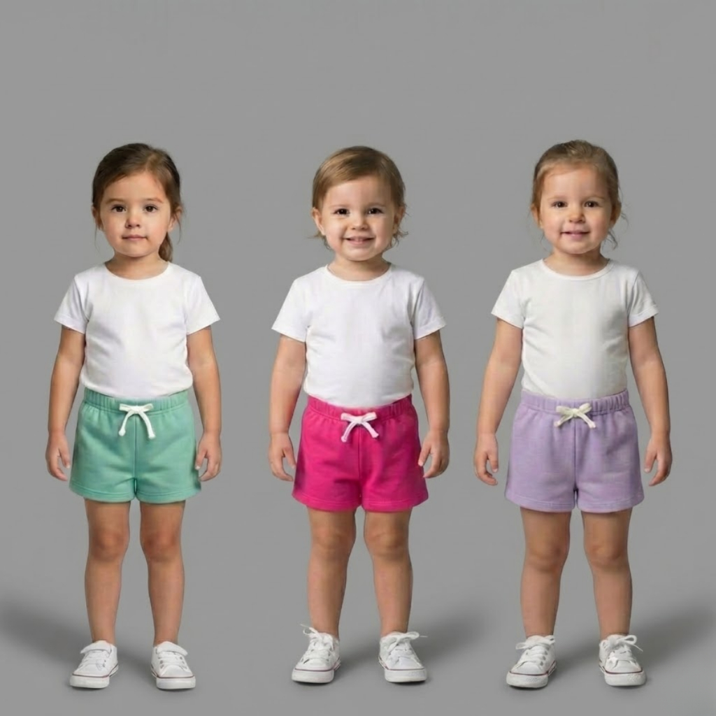 Kit 3 Shorts Infantil Menina Moletinho Algodão Premium Verão Cores Sortidas Conforto Luxo Elite
