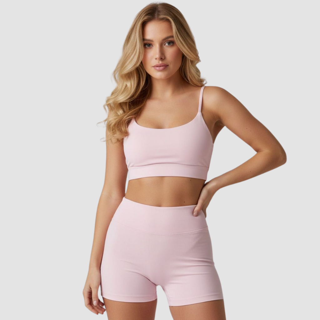 Conjunto Fitness Feminino Top + Short Poliamida Zero Transparência Cós Alto Academia Alta Elasticidade