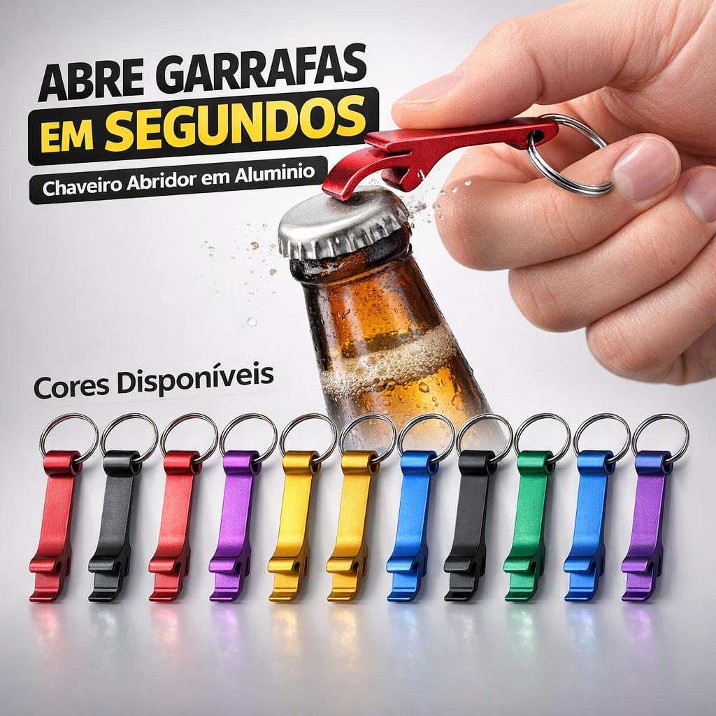 Chaveiro Abridor de Garrafa e Lata Metal Portátil Pequeno Para Bar Churrasco Festa Cozinha
