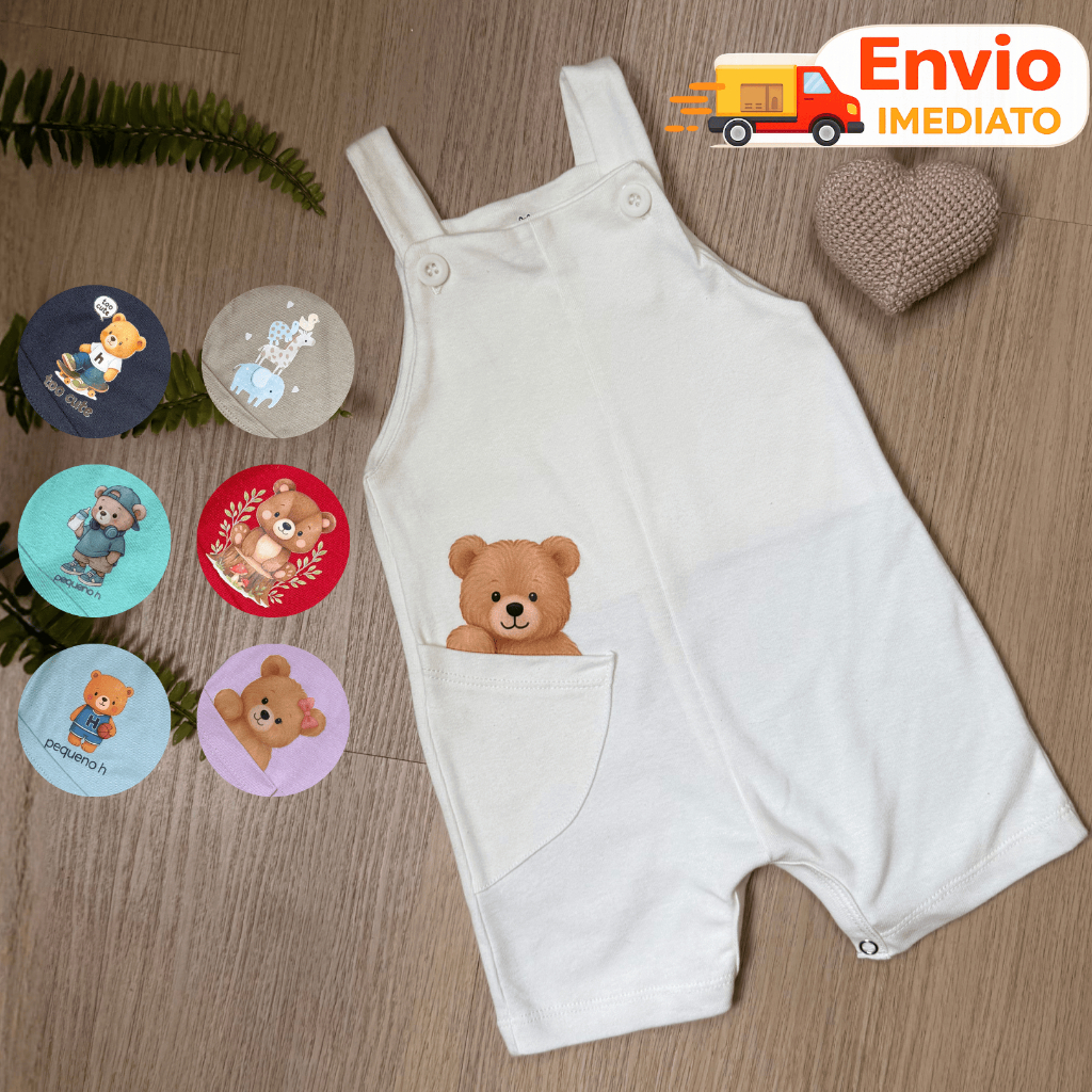 Macacão Jardineira Infantil Bebê Menino Menina 100% Algodão Confortável Estampado DTF