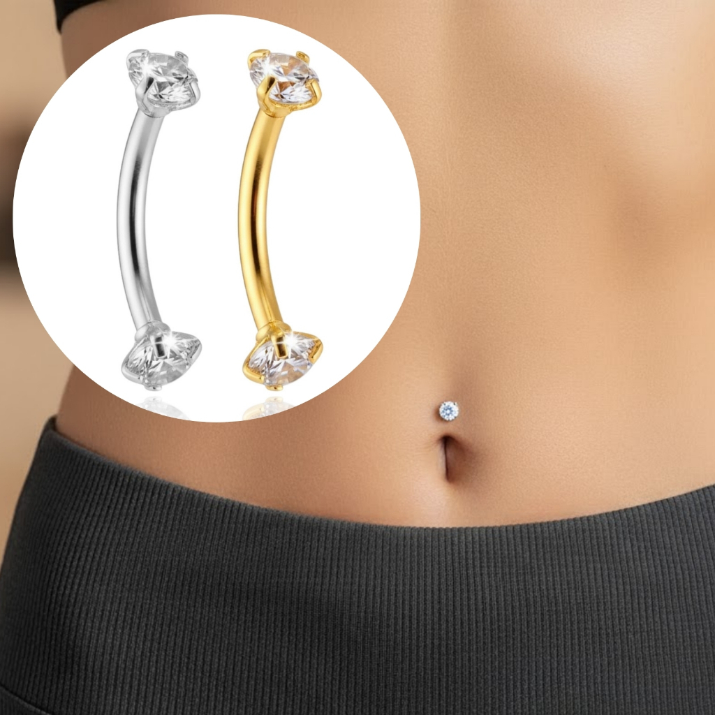 Piercing Umbigo Ponto de Luz Minimalista Delicado Aço Cirúrgico Anti Alérgico Feminino Acessórios Dourado Prata