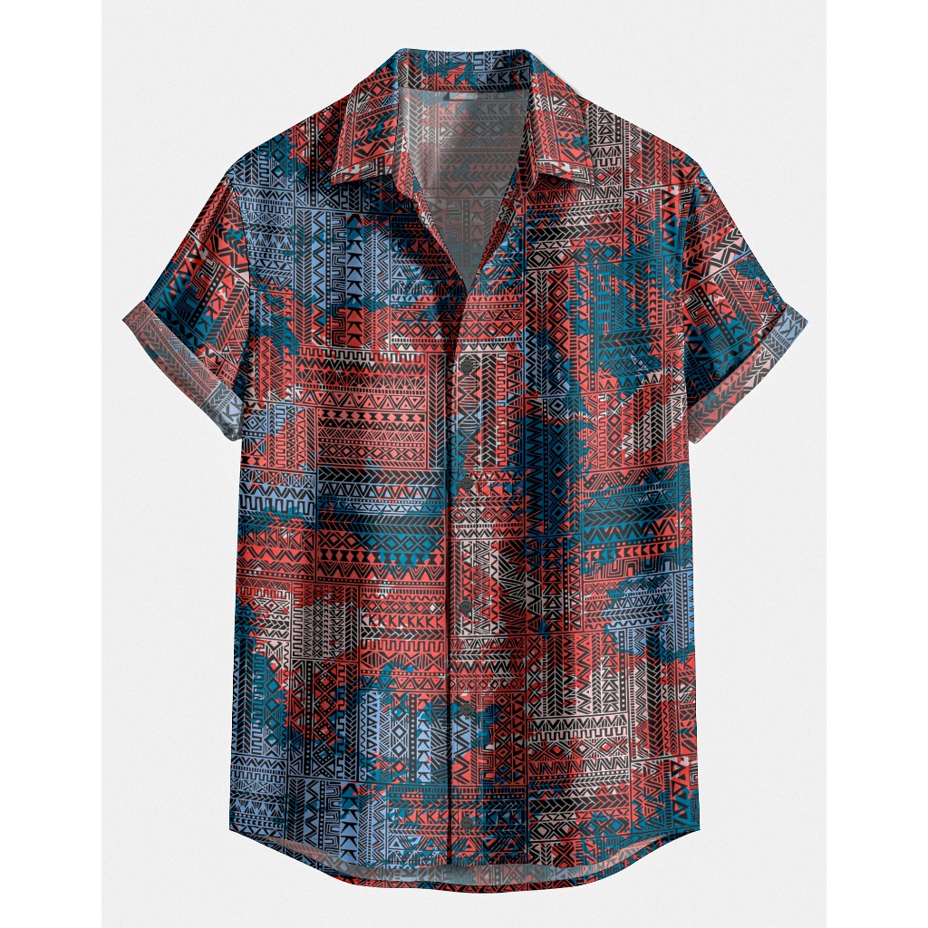 Camisa de Botão Masculina Étnica Tribal Estilo Boho & Geométrico [Ref-358]