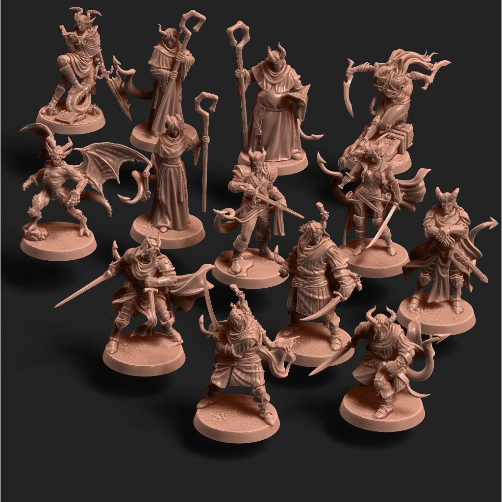Miniaturas RPG Kit Tiefling personagens jogo tabuleiro D&D Dungeons and Dragons DnD Tieflings