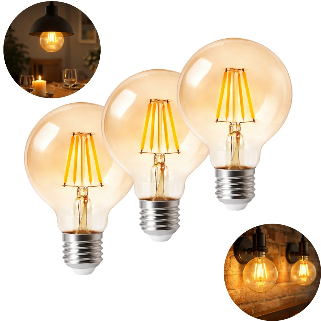 Kit 3 Lâmpadas de Filamento LED Flite G80, 4W, FLT-G80-4W