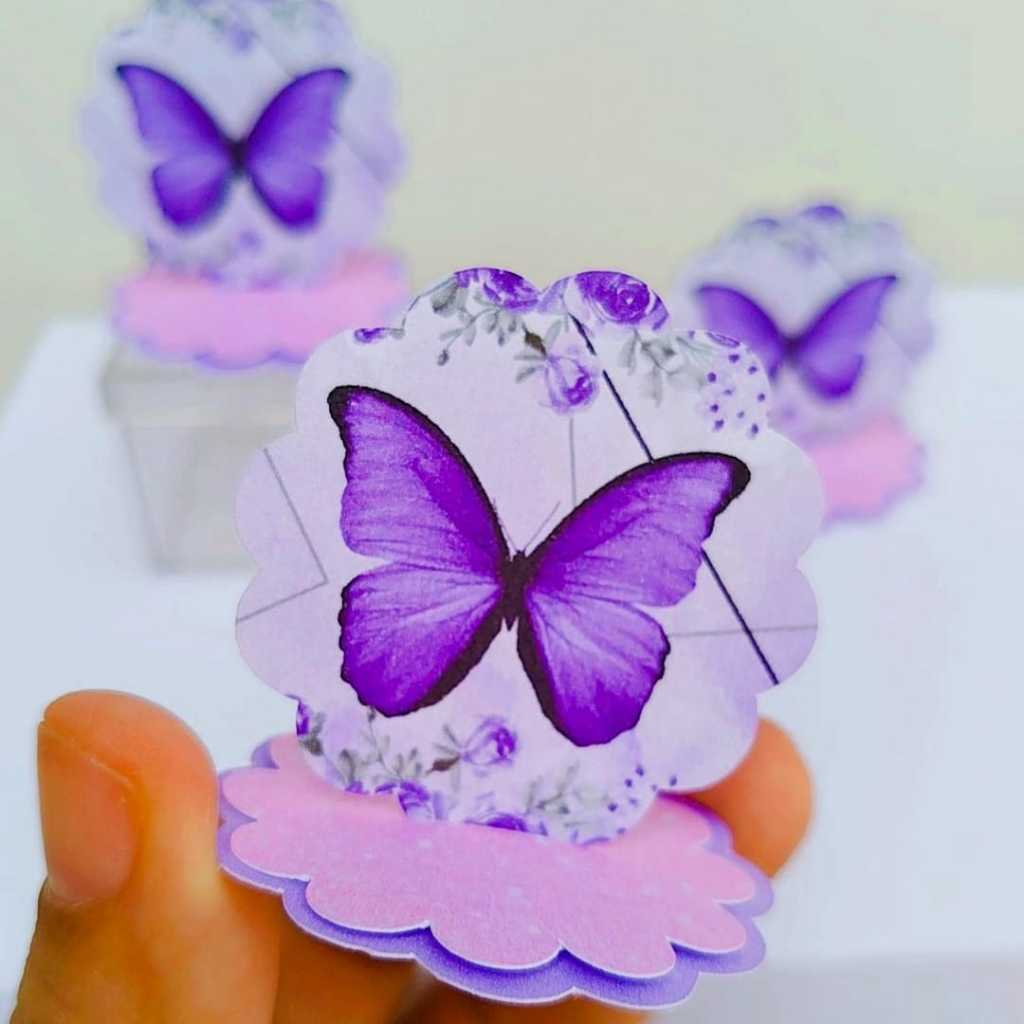 Kit Aplique 3D, 10, 20, 30 ou 40 und. Tag BORBOLETA LILAS Personalizada | Lembrancinhas | Festa infantil | Aniversário