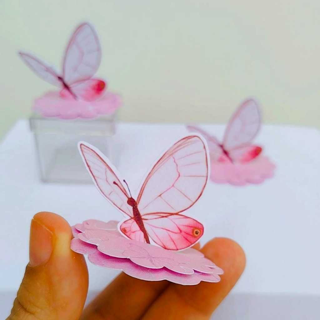 Kit Aplique 3D, 10, 20, 30 ou 40 und. Tag BORBOLETA ROSA Personalizada | Lembrancinhas | Festa infantil | Aniversário