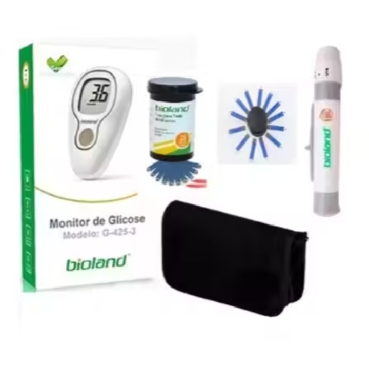 Kit Aparelho Glicose Bioland G425-3 25 Tiras + 25 Lancetas + Bolsa CAIXA