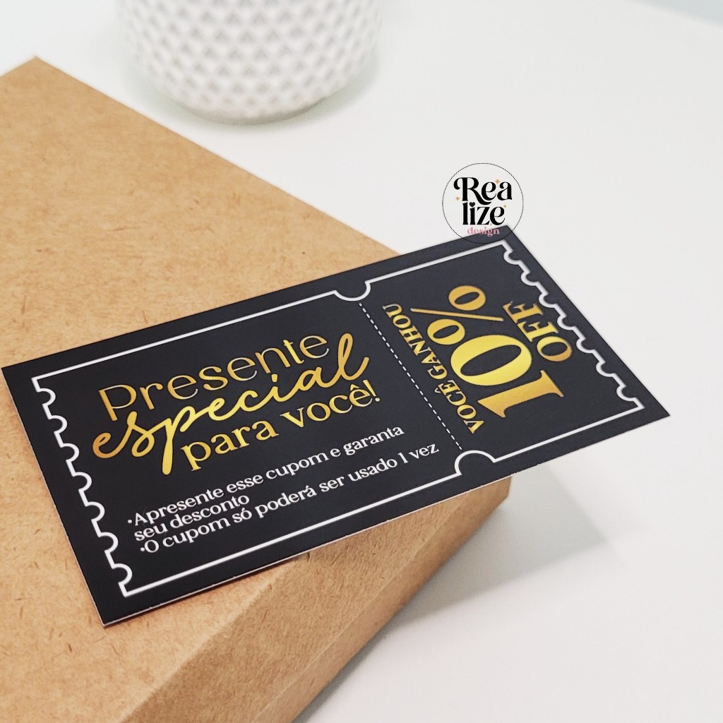 Cartão vale desconto │ Cupom de desconto 10% off - Preto e dourado — imagem 2 de 2