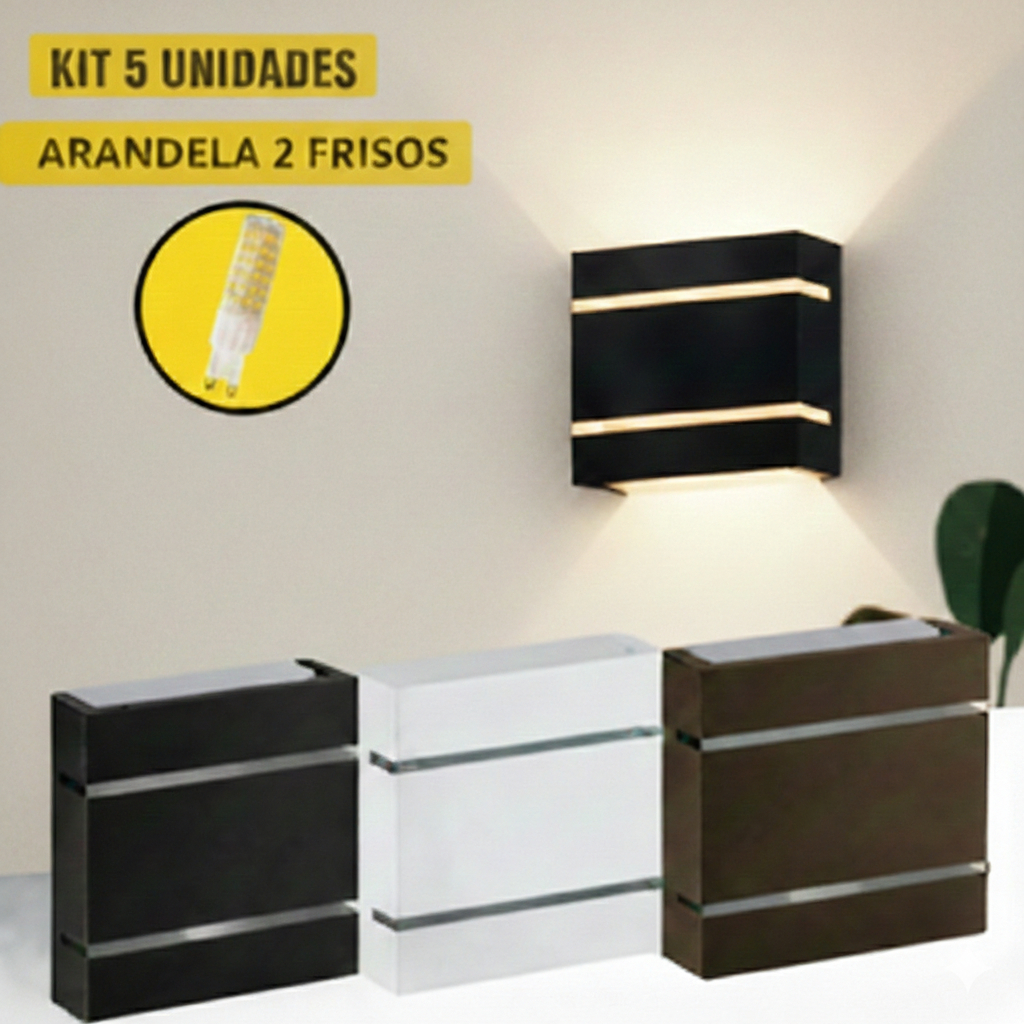 Kit 5 Arandela Luminária Slim  Decorativa 2 Focos 2 Frisos Ideal P/ Muros Jardins Sítios Chácaras Bivolt